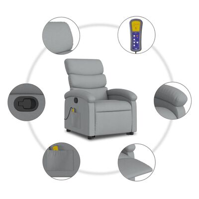 vidaXL Stand up Massage Recliner Chair Light Gray Fabric