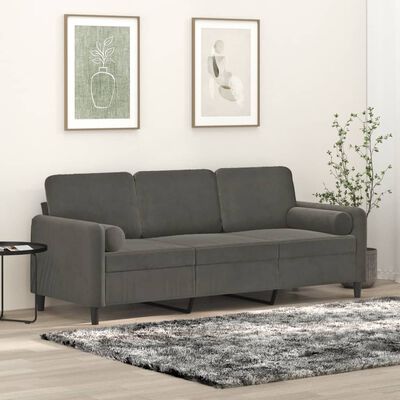 vidaXL 3-Seater Sofa with Pillows&Cushions Dark Gray 70.9" Velvet