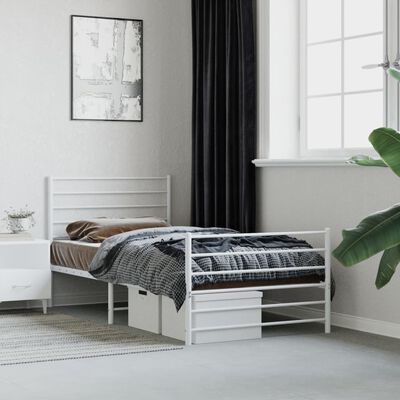 vidaXL Metal Bed Frame without Mattress with Footboard White 39.4"x74.8"