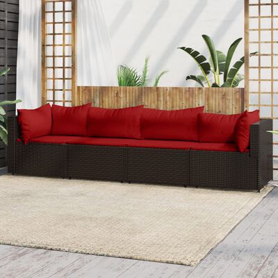 vidaXL 4 Piece Patio Lounge Set with Cushions Brown Poly Rattan