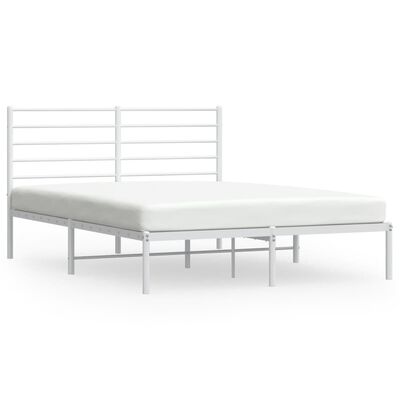 vidaXL Metal Bed Frame without Mattress with Headboard White 53.1"x74.8"