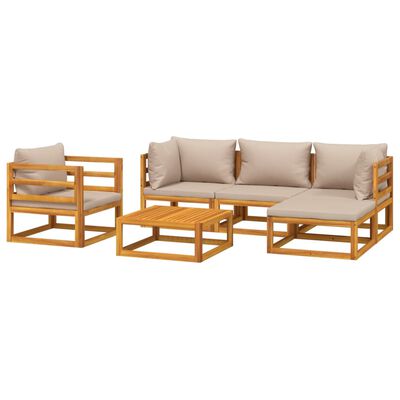 vidaXL 6 Piece Patio Lounge Set with Taupe Cushions Solid Wood