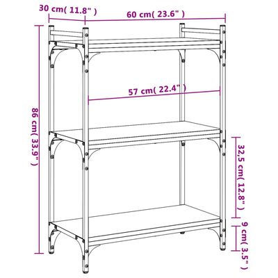 vidaXL Bookcase 3-Tier Black 23.6"x11.8"x33.9" Engineered Wood