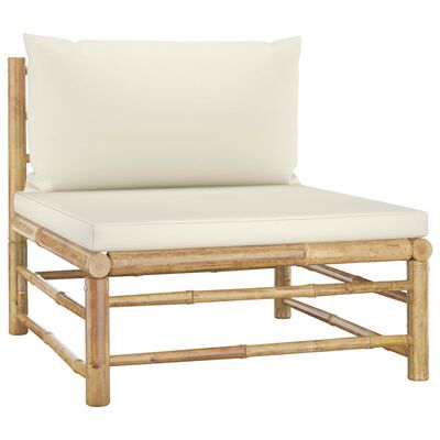 vidaXL 7 Piece Patio Lounge Set with Cream White Cushions Bamboo