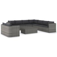 vidaXL 10 Piece Patio Lounge Set with Cushions Poly Rattan Gray