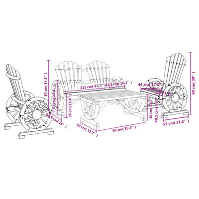 vidaXL 4 Piece Patio Lounge Set Solid Wood Fir