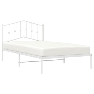 vidaXL Metal Bed Frame without Mattress with Headboard White 39.4"x78.7"