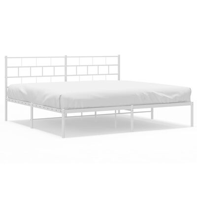 vidaXL Metal Bed Frame without Mattress with Headboard White 72"x83.9"