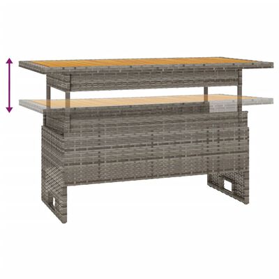 vidaXL Patio Table Gray 39.4"x19.7"x16.9"/24.8" Solid Wood Acacia&Poly Rattan