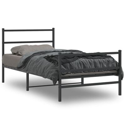 vidaXL Metal Bed Frame with Headboard and Footboard Black 39.4"x78.7"