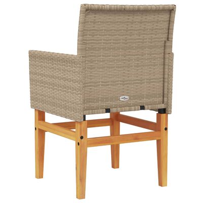 vidaXL Patio Chairs with Cushions 2 pcs Beige Poly Rattan&Solid Wood