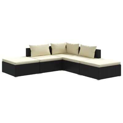 vidaXL 5 Piece Garden Lounge Set with Cushions Poly Rattan Black