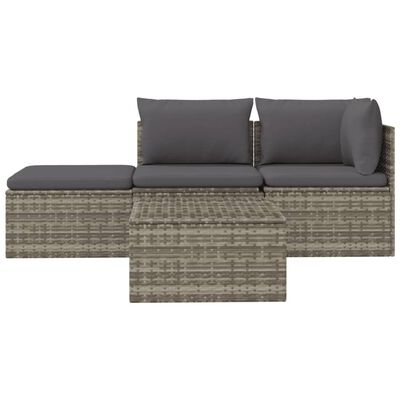 vidaXL 4 Piece Patio Lounge Set with Cushions Gray Poly Rattan