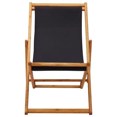 vidaXL Folding Beach Chair Eucalyptus Wood and Fabric Black