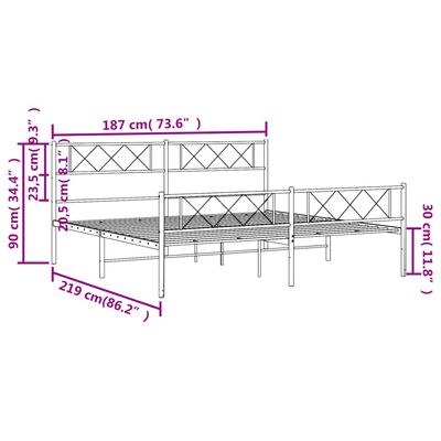 vidaXL Metal Bed Frame without Mattress with Footboard White 72"x83.9"