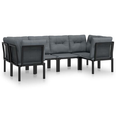 vidaXL 6 Piece Patio Lounge Set Black and Gray Poly Rattan