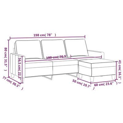 vidaXL 3-Seater sofa with footstool Light Gray 70.9" Fabric