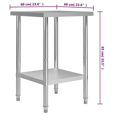 vidaXL Kitchen Work Table 23.6"x23.6"x33.5" Stainless Steel