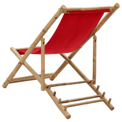 vidaXL Deck Chair Bamboo and Canvas Red