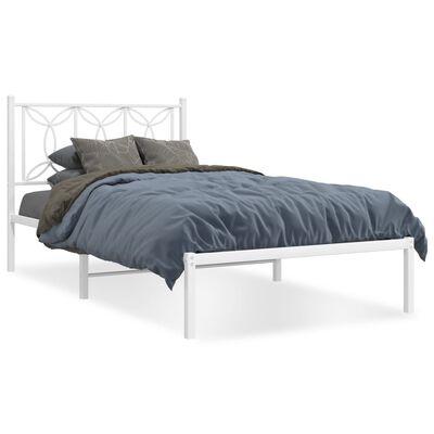 vidaXL Metal Bed Frame without Mattress with Headboard White 39.4"x78.7"