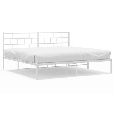 vidaXL Metal Bed Frame without Mattress with Headboard White 76"x79.9"