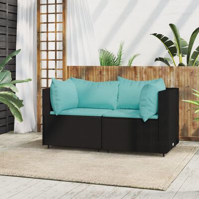 vidaXL Patio Corner Sofas with Cushions 2 pcs Black Poly Rattan