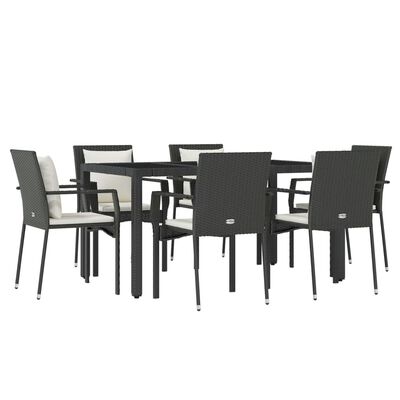 vidaXL 7 Piece Patio Dining Set with Cushions Black Poly Rattan