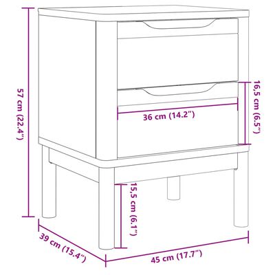 vidaXL Bedside Cabinet FLORO Wax Brown 17.7"x15.4"x22.4" Solid Wood Pine