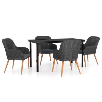 vidaXL 5 Piece Patio Dining Set with Cushions Black