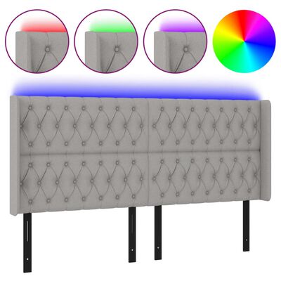 vidaXL LED Headboard Light Gray 64.2"x6.3"x46.5"/50.4" Fabric