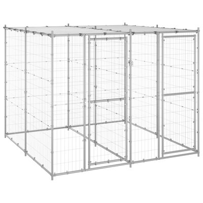 vidaXL Outdoor Dog Kennel Galvanized Steel with Roof 52.1 ft²