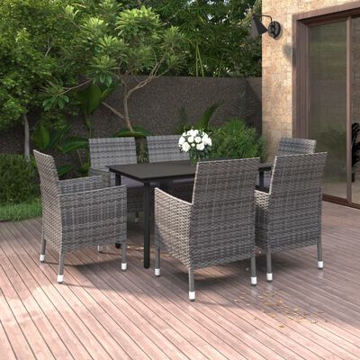 vidaXL 7 Piece Patio Dining Set with Cushions Poly Rattan and Glass