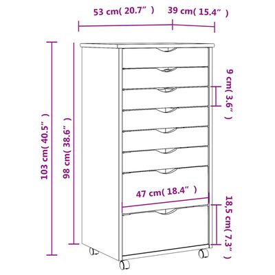 vidaXL Rolling Cabinet with Drawers MOSS Gray Solid Wood Pine