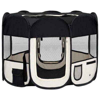 vidaXL Foldable Dog Playpen with Carrying Bag Black 35.4"x35.4"x22.8"