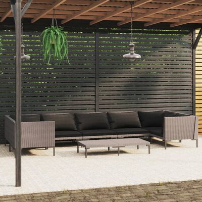 vidaXL 8 Piece Patio Lounge Set with Cushions Poly Rattan Dark Gray