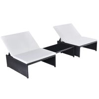 vidaXL Reclining Patio Chairs 2 pcs with Table Black Poly Rattan