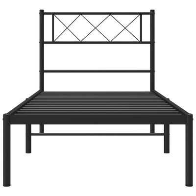 vidaXL Metal Bed Frame without Mattress with Headboard Black 39.4"x74.8"