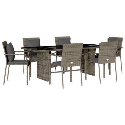 vidaXL 7 Piece Patio Dining Set with Cushions Gray Poly Rattan