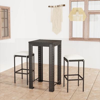 vidaXL 3 Piece Patio Bar Set with Cushions Poly Rattan Black