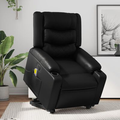 vidaXL Electric Stand up Massage Recliner Chair Black Faux Leather