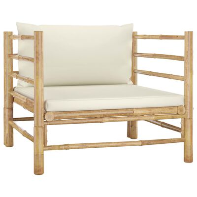 vidaXL 7 Piece Patio Lounge Set with Cream White Cushions Bamboo