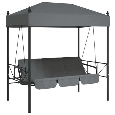 vidaXL Patio Swing Bench with Canopy Dark Gray Steel