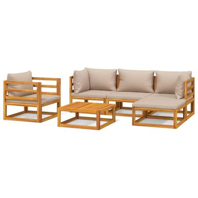 vidaXL 6 Piece Patio Lounge Set with Taupe Cushions Solid Wood