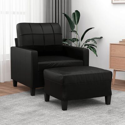 vidaXL Sofa Chair with Footstool Black 23.6" Faux Leather