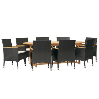 vidaXL 9 Piece Patio Dining Set with Cushions Black