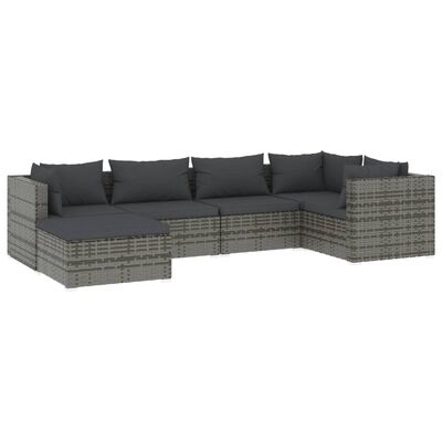 vidaXL 6 Piece Patio Lounge Set with Cushions Poly Rattan Gray