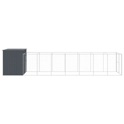 vidaXL Dog House with Run Anthracite 84.3"x340.6"x71.3" Galvanized Steel