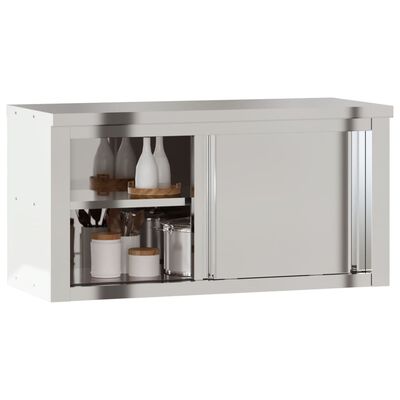 vidaXL Kitchen Wall Cabinet with Sliding Doors Stainless Steel