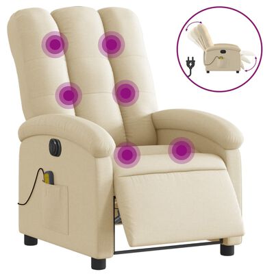 vidaXL Electric Massage Recliner Chair Cream Fabric