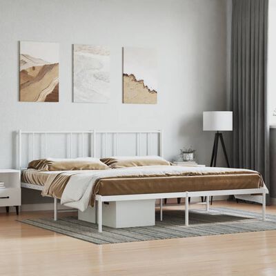 vidaXL Metal Bed Frame without Mattress with Headboard White 72"x83.9"